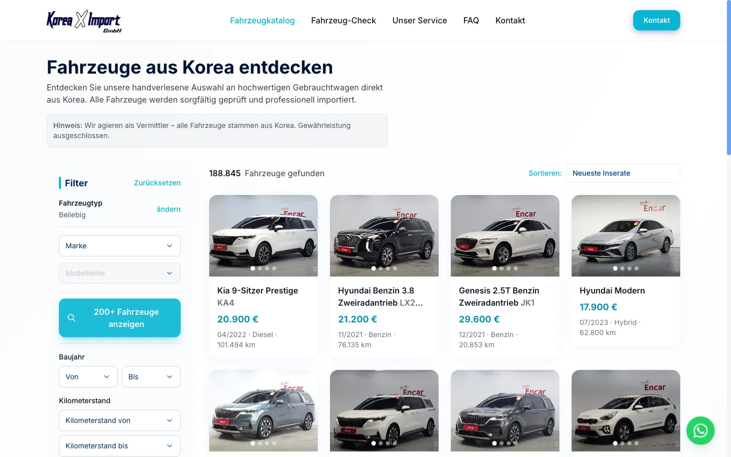 KoreaX - Fahrzeugkatalog für koreanische Importfahrzeuge